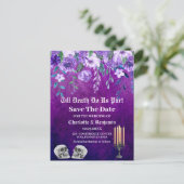 Carte Postale Faire-part Crâne violet Enregistrer la date Halloween Mariage (Debout devant)