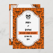 Carte Postale Faire-part Crânes damas orange noir Halloween Enregistrer la  (Devant / Derrière)