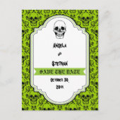 Carte Postale Faire-part Crânes damas vert noir Halloween Enregistrer la da (Devant)