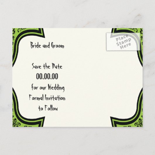 Carte Postale Faire-part Crânes damask vert, noir Halloween Enregistrer la (Dos)