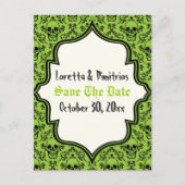 Carte Postale Faire-part Crânes damask vert, noir Halloween Enregistrer la  (Devant)