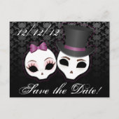 Carte Postale Faire-part Crânes de mariés (Violet) Sauvegarder la date (Devant)