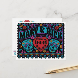 Carte Postale Faire-part Crânes en sucre de style Papel Picado pour annonce