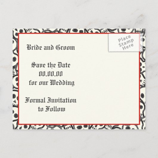 Carte Postale Faire-part Crânes Halloween rouge mariage noir Enregistrer la (Dos)