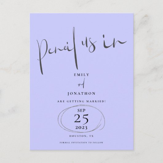 Carte Postale Faire-part Crayon Minimal Nous Dans Lavande Script Enregistre (Devant)