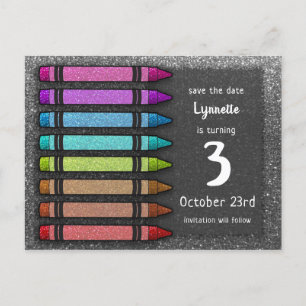 Carte Postale Faire-part Crayon Pailleté Arc-en-Ciel Enregistrer La Date An