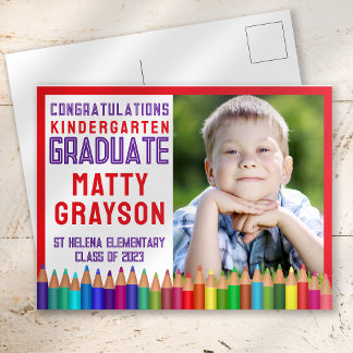 Carte Postale Faire-part Crayons de couleur Kindergarten Photo Graduation