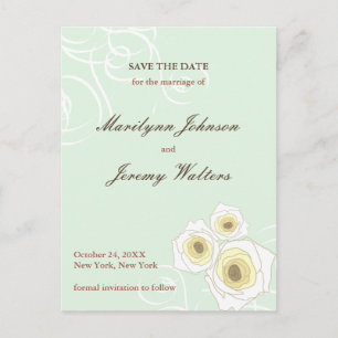 Carte Postale Faire-part Cream Roses Frotles Mariage Romantique Enregistrer