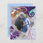 Carte Postale Faire-part Création de doodle de fête d'artiste bleu joyeux (Devant / Derrière)