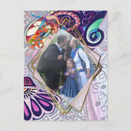 Carte Postale Faire-part Création de doodle de fête d'artiste bleu joyeux (Devant)