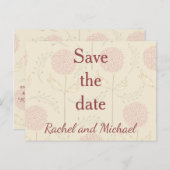 Carte Postale Faire-part Crème et floral rouge enregistrer la date (Devant / Derrière)