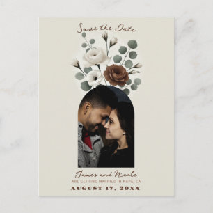 Carte Postale Faire-part Crème Mocha blanche Floral moderne Enregistrer la