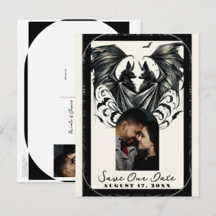 Carte Postale Faire-part Crème noire argent gothique amour chauves-souris e