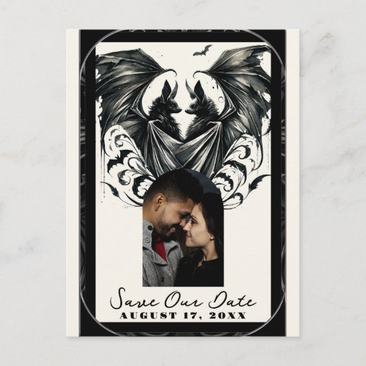 Carte Postale Faire-part Crème noire argent gothique amour chauves-souris e (Devant)