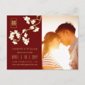 Carte Postale Faire-part Crème Péché de la Mariée Fleur de Cerisier Chinois (Devant)