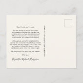 Carte Postale Faire-part Crème photo d'élopement minimal (Dos)