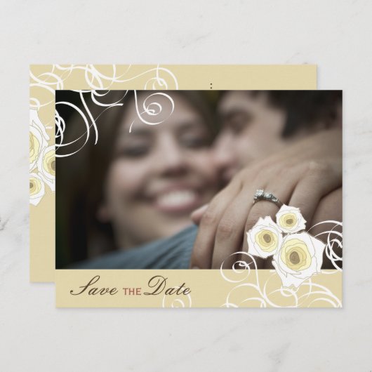 Carte Postale Faire-part Crème Romantique Roses & Fils Photo Enregistrer La (Devant / Derrière)