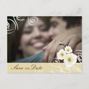 Carte Postale Faire-part Crème Romantique Roses & Fils Photo Enregistrer La