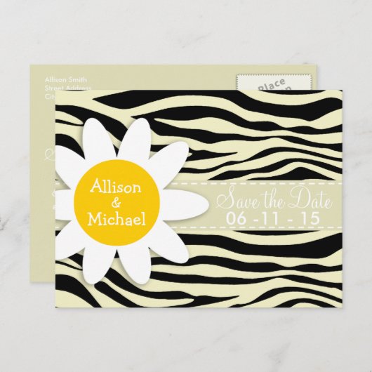 Carte Postale Faire-part Crème Zebra Stripes Poster de animal; Faisée (Devant / Derrière)