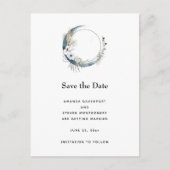 Carte Postale Faire-part Croissant de Lune Bleu avec Fleurs Blanches (Devant)