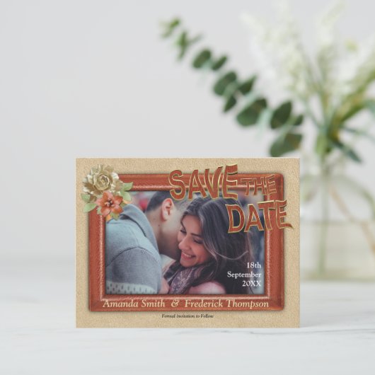 Carte Postale Faire-part Cuir et daim Texture Art Enregistrer les dates (Debout devant)
