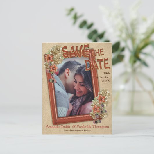 Carte Postale Faire-part Cuir et daim Texture Art Enregistrer les dates (Debout devant)