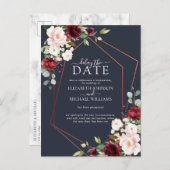 Carte Postale Faire-part Cuivre Géométrique Bordeaux Bleu Reporter La Date (Devant / Derrière)