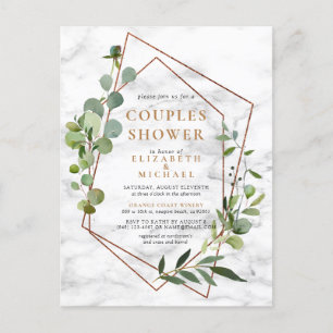 Carte Postale Faire-part Cuivre Géométrique Eucalyptus Marbre Couples Douch
