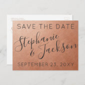 Carte Postale Faire-part Cuivre moderne Enregistrer la date | COULEUR DE CU (Devant / Derrière)