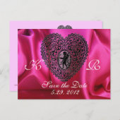 Carte Postale Faire-part CUPID LACE COEUR SILK FUCHSIA VÊTEMENT, Rose Noir (Devant / Derrière)