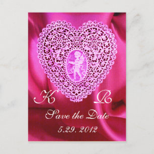 Carte Postale Faire-part CUPID LACE COEUR SILK FUCHSIA VÊTEMENT, Rouge rose