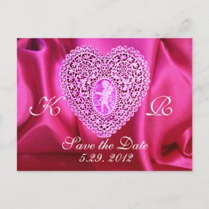 Carte Postale Faire-part CUPID LACE COEUR SOIE FUCHSIA VÊTEMENT, Violet ros