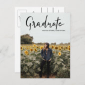 Carte Postale Faire-part Cursive noir de diplômé moderne manuscrit | Photo (Devant / Derrière)