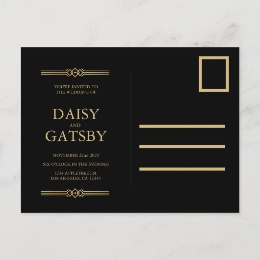Carte Postale Faire-part Custom Great Gatsby 1920s Enregistrer la date Cart (Dos)