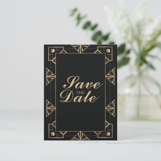 Carte Postale Faire-part Custom Great Gatsby 1920s Enregistrer la date Cart (Debout devant)