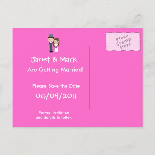 Carte Postale Faire-part Cute Bride & Groom Enregistrer La Date Personnalis (Dos)