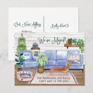 Carte Postale Faire-part Cute Brown Dachshund Cosy New Home Moving     