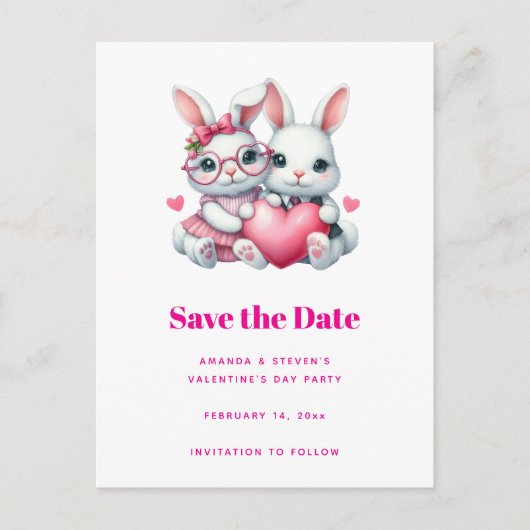 Carte Postale Faire-part Cute Bunnies Sharing a Heart Valentine's (Devant)