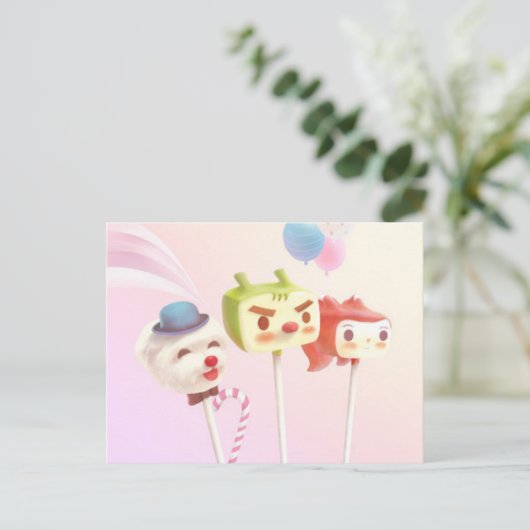 Carte Postale Faire-part Cute Caractère Gâteau Pops (Debout devant)