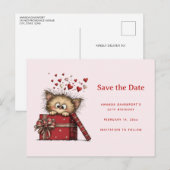 Carte Postale Faire-part Cute Cartoon Kitten in a Box with Hearts (Devant / Derrière)