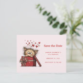 Carte Postale Faire-part Cute Cartoon Kitten in a Box with Hearts (Debout devant)