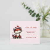 Carte Postale Faire-part Cute Cat with Red Love Hearts (Debout devant)