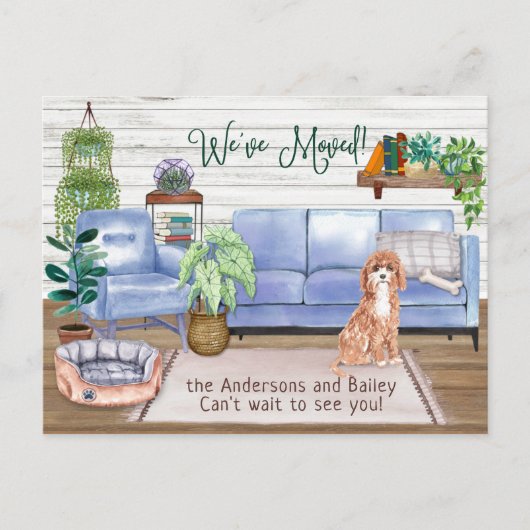 Carte Postale Faire-part Cute Cavapoo Cosy New Home Moving (Devant)
