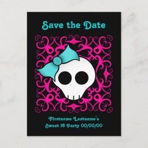 Carte Postale Faire-part Cute crâne gothique doux 16 enregistrer la date