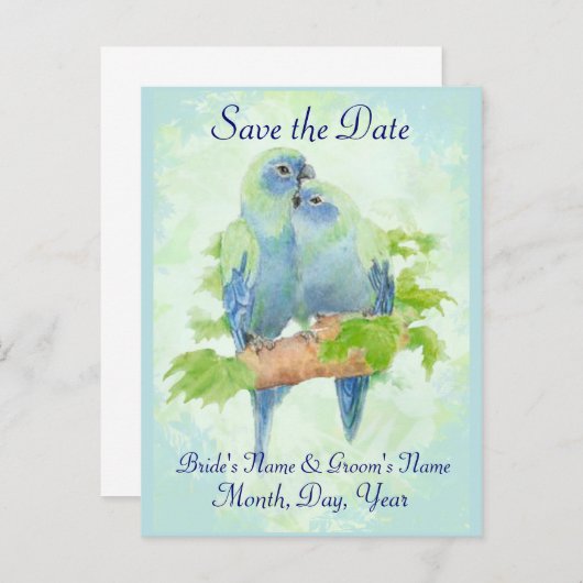 Carte Postale Faire-part Cute Cuddin Parrot tropical Mariage Couple (Devant / Derrière)