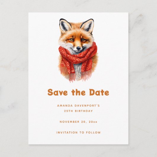 Carte Postale Faire-part Cute Fox in a Red Scarf Autumn Image (Devant)