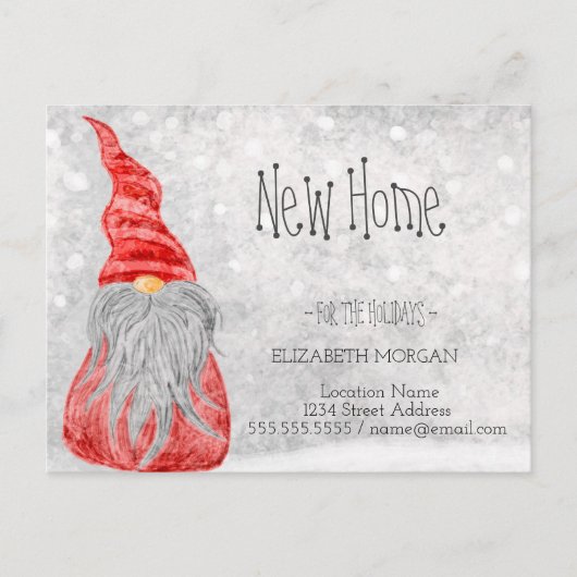 Carte Postale Faire-part Cute Gnome, Bokeh Holidays Nouvelle adresse (Devant)
