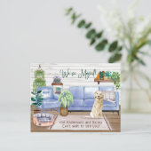 Carte Postale Faire-part Cute Golden Retriever Cosy New Home Moving (Debout devant)
