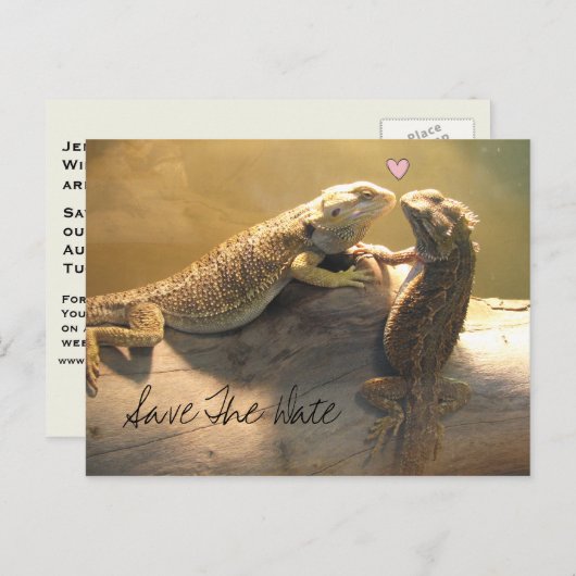 Carte Postale Faire-part Cute Kissing Lizards Mariage Enregistrer La Date (Devant / Derrière)