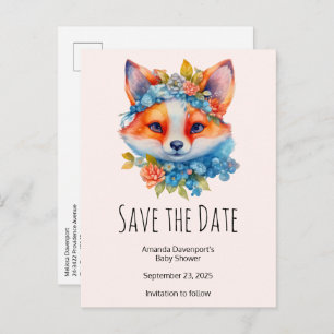 Carte Postale Faire-part Cute Renard orange avec Couronne florale